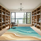 Abstract Teal Ocean Wave Coastline Rug