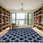 Navy White Geometric Diamond Tile Rug