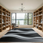 Modern Monochrome Flowing Abstract Waves Rug