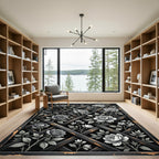 Monochrome Rose Lattice Floral Rug