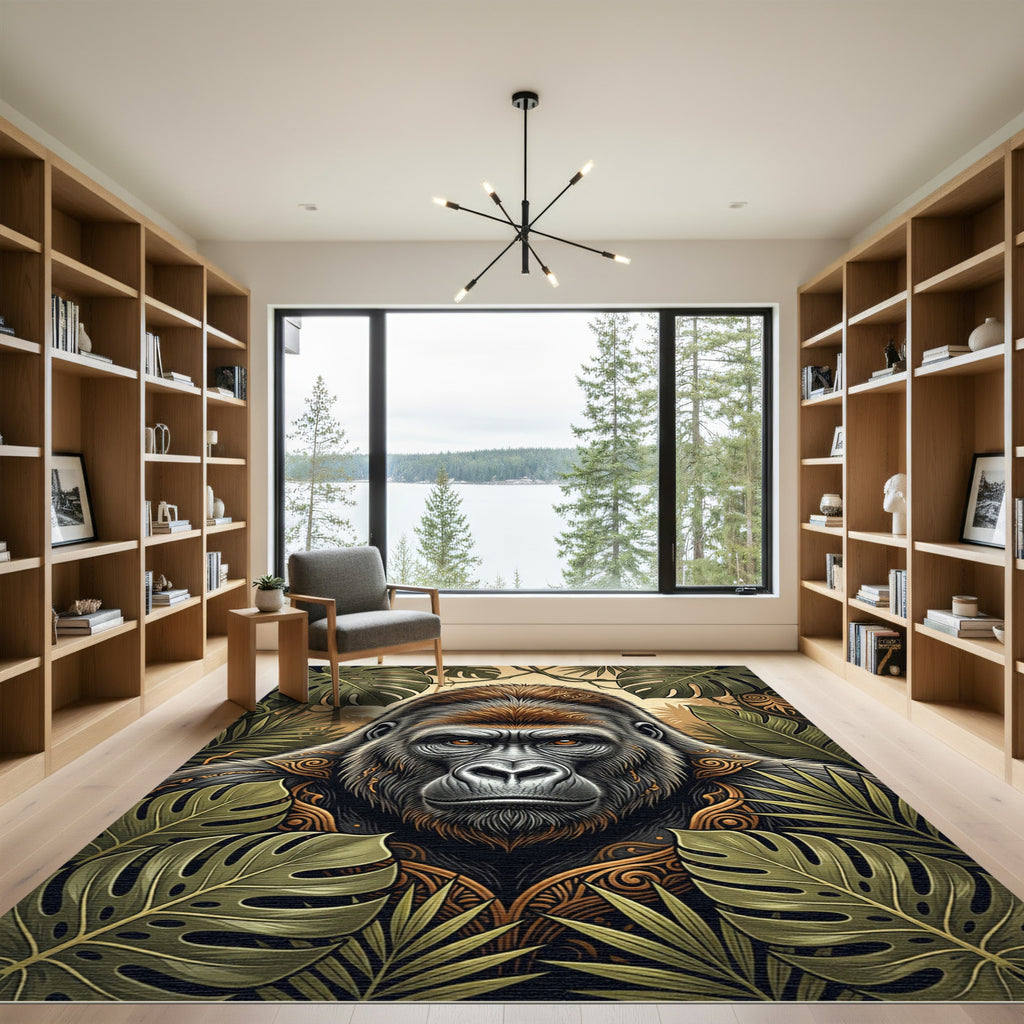Majestic Golden Gorilla Jungle Foliage Rug