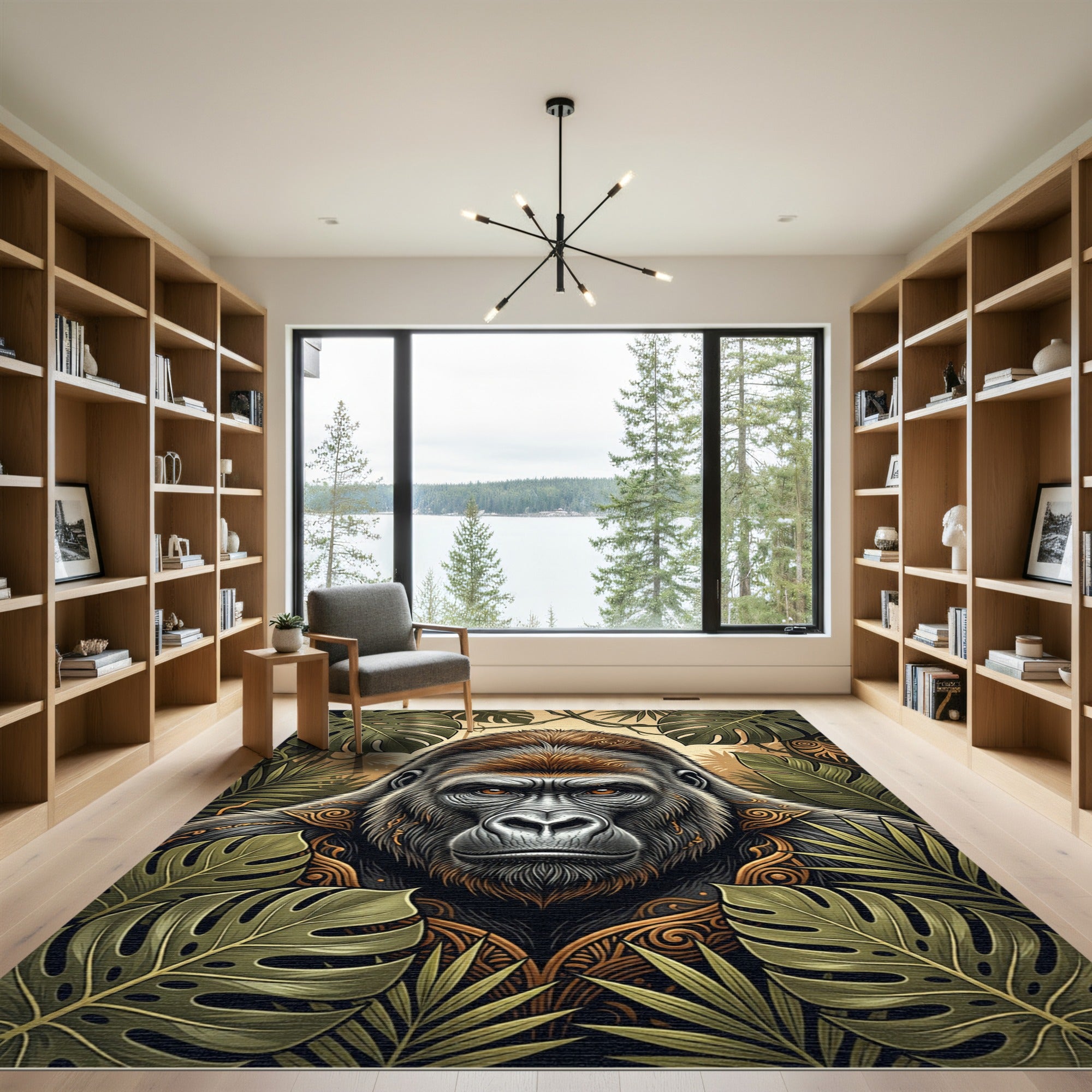 Majestic Golden Gorilla Jungle Foliage Rug