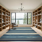 Modern Navy and Gold Horizontal Stripe Rug