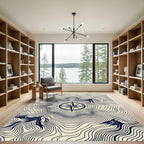 Minimalist Navy Compass Mountain Topographic Rug