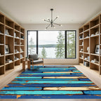 Distressed Coastal Blue Striped Plank Rug