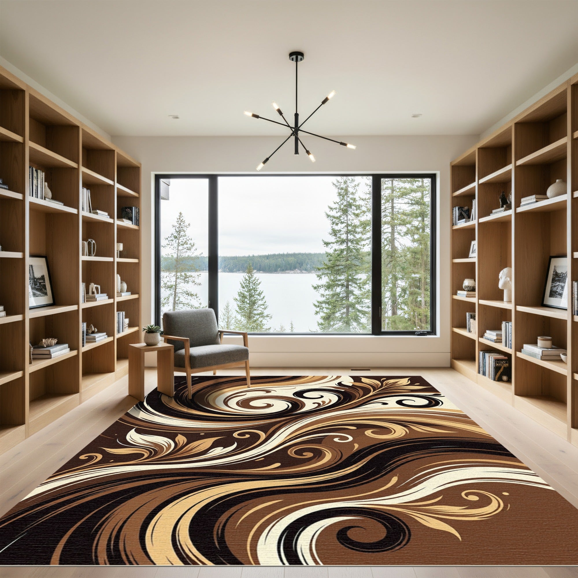 Rich Chocolate Swirl Floral Abstraction Rug