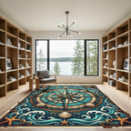 Nautical Compass Seashell Wave Art Rug