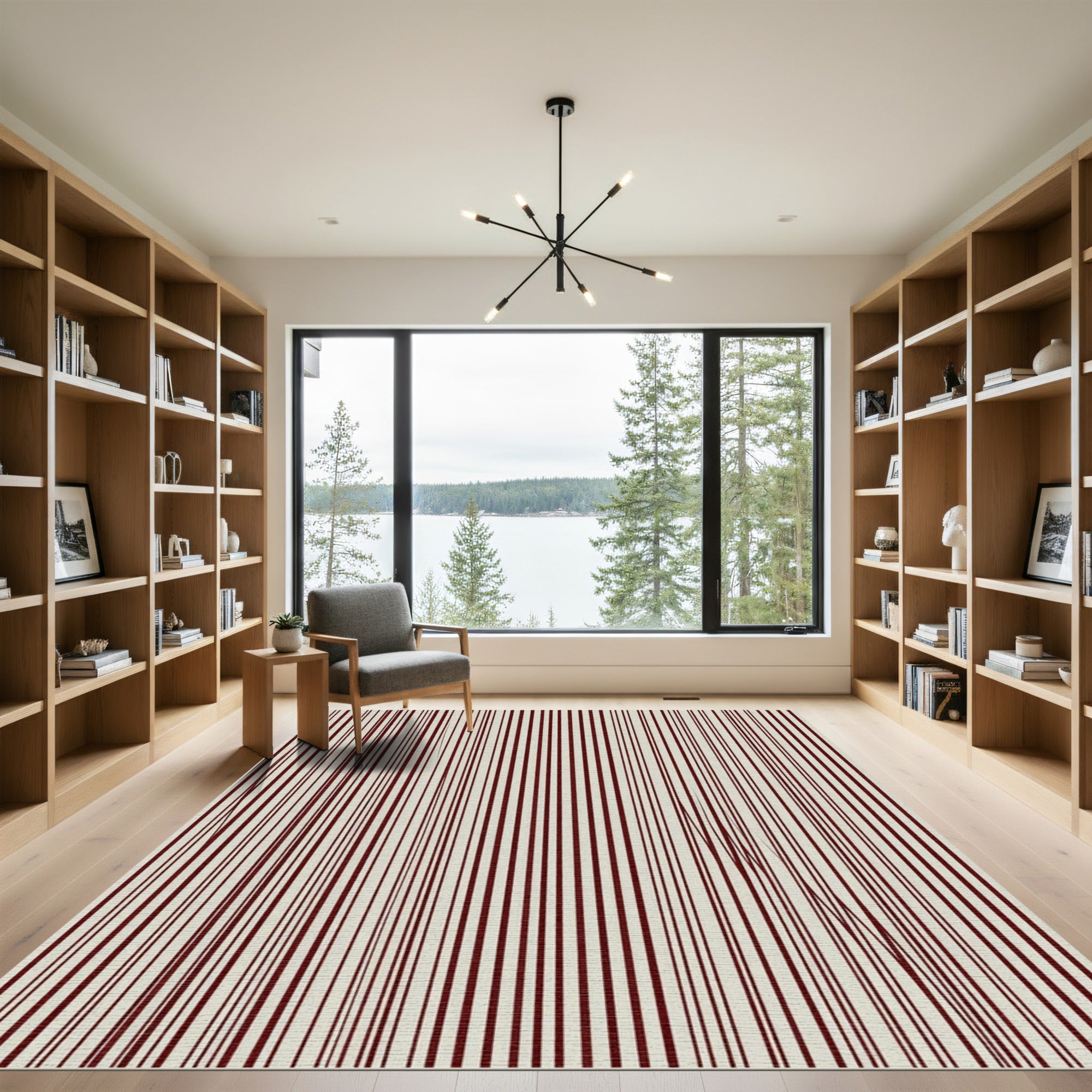 Rich Burgundy Cream Vertical Lines Rug
