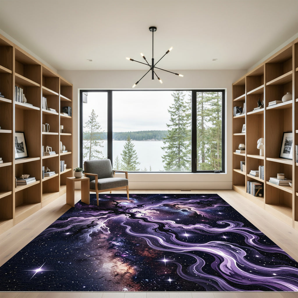 Ethereal Purple Cosmic Nebula Swirl Rug