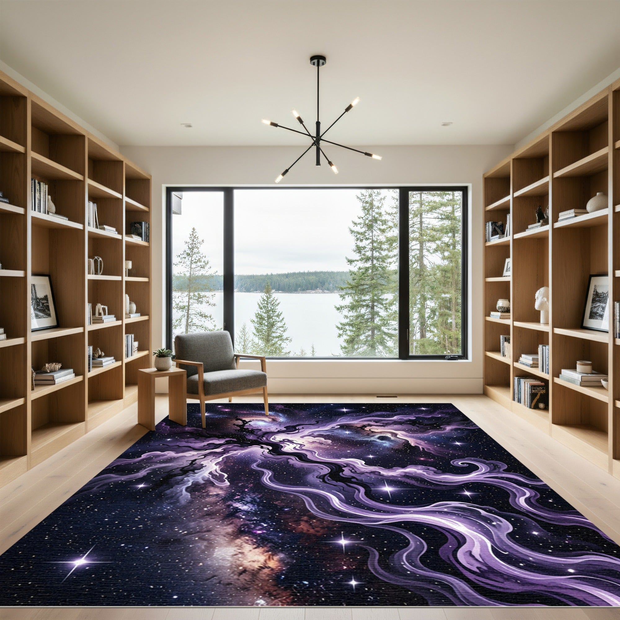 Ethereal Purple Cosmic Nebula Swirl Rug
