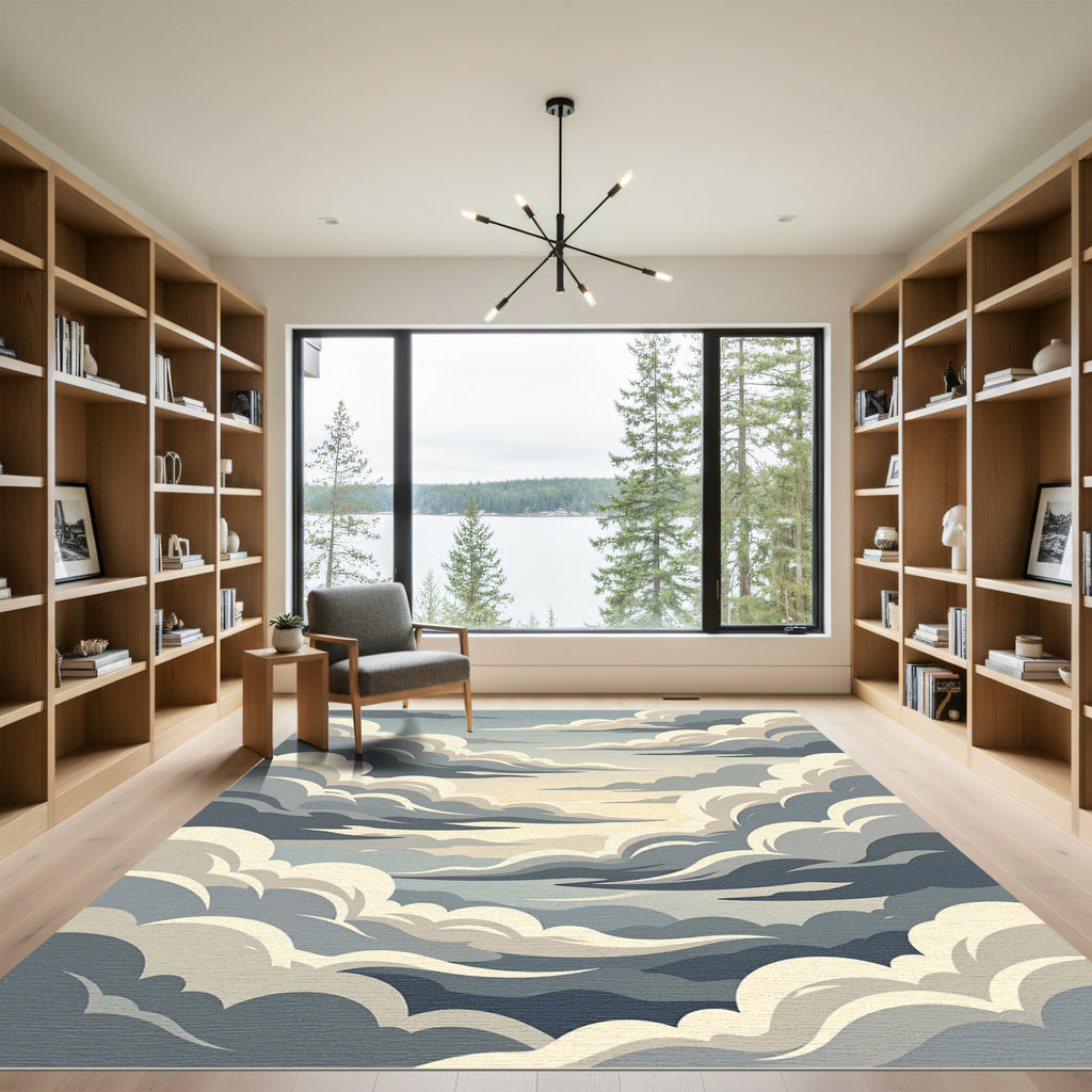 Ethereal Beige and Slate Cloudscape Rug