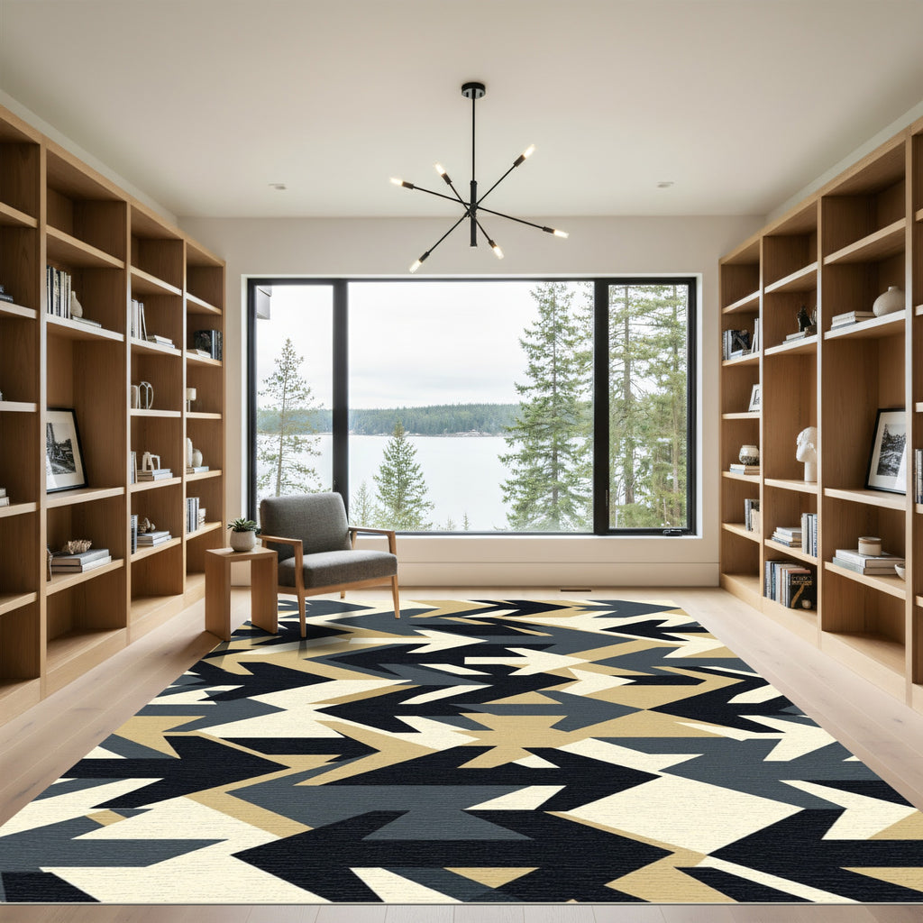Geometric Arrow Flow Composition In Khaki Rug
