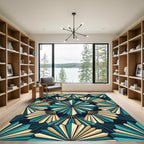 Teal Gold Art Deco Fan Rug