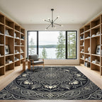 Elaborate Black Lotus Mandala Ornament Rug
