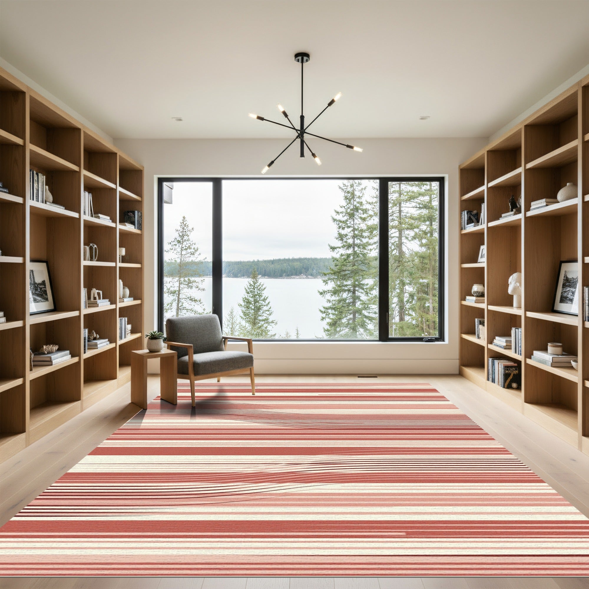 Salmon Modern Wavy Stripe Rug