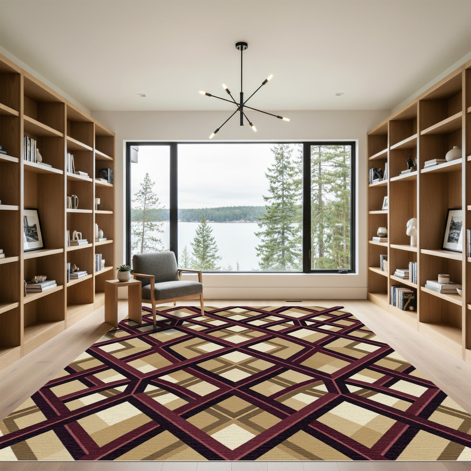 Geometric Lattice Earth Tone Diamond Rug
