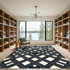 Monochrome Geometric Intersecting Linear Grid Rug