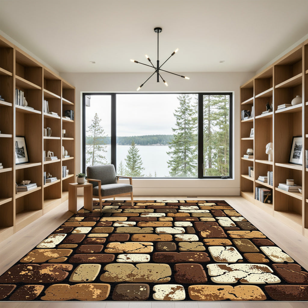 Rustic Cracked Brickwork Area Rug