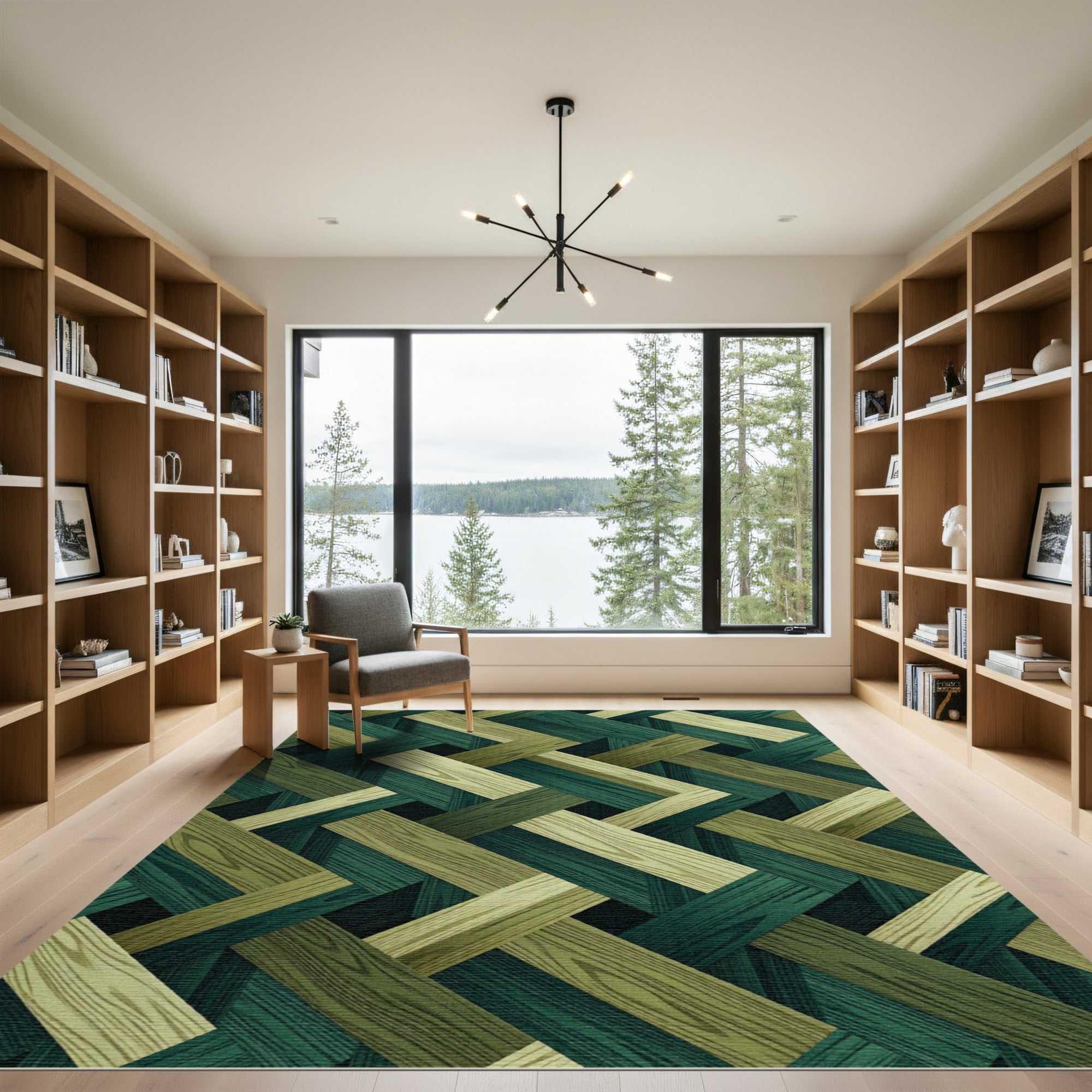 Green Wood Plank Weave Rug