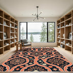 Coral And Navy Arabesque Medallion Rug
