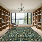Emerald Green Paisley Floral Foliage Rug