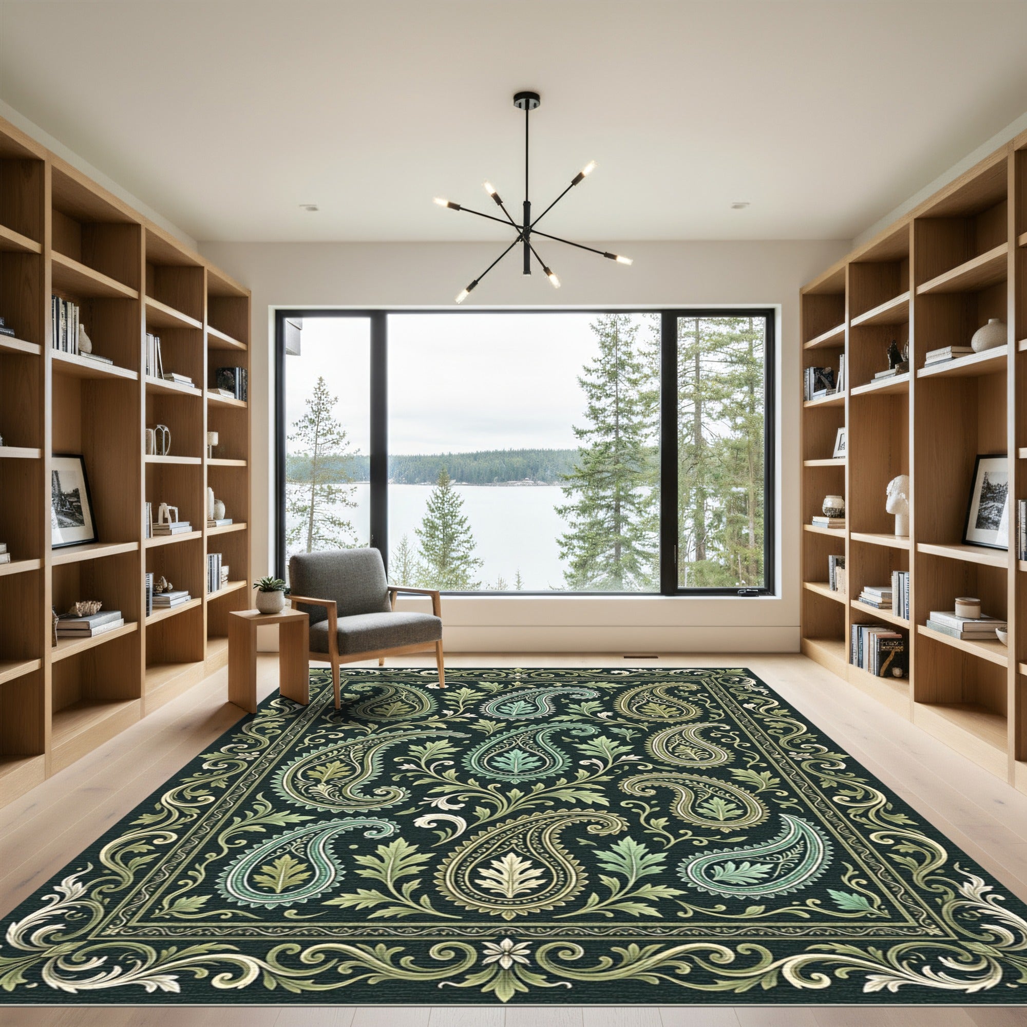 Emerald Green Paisley Floral Foliage Rug
