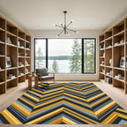 Bold Gold and Slate Chevron Stripe Rug