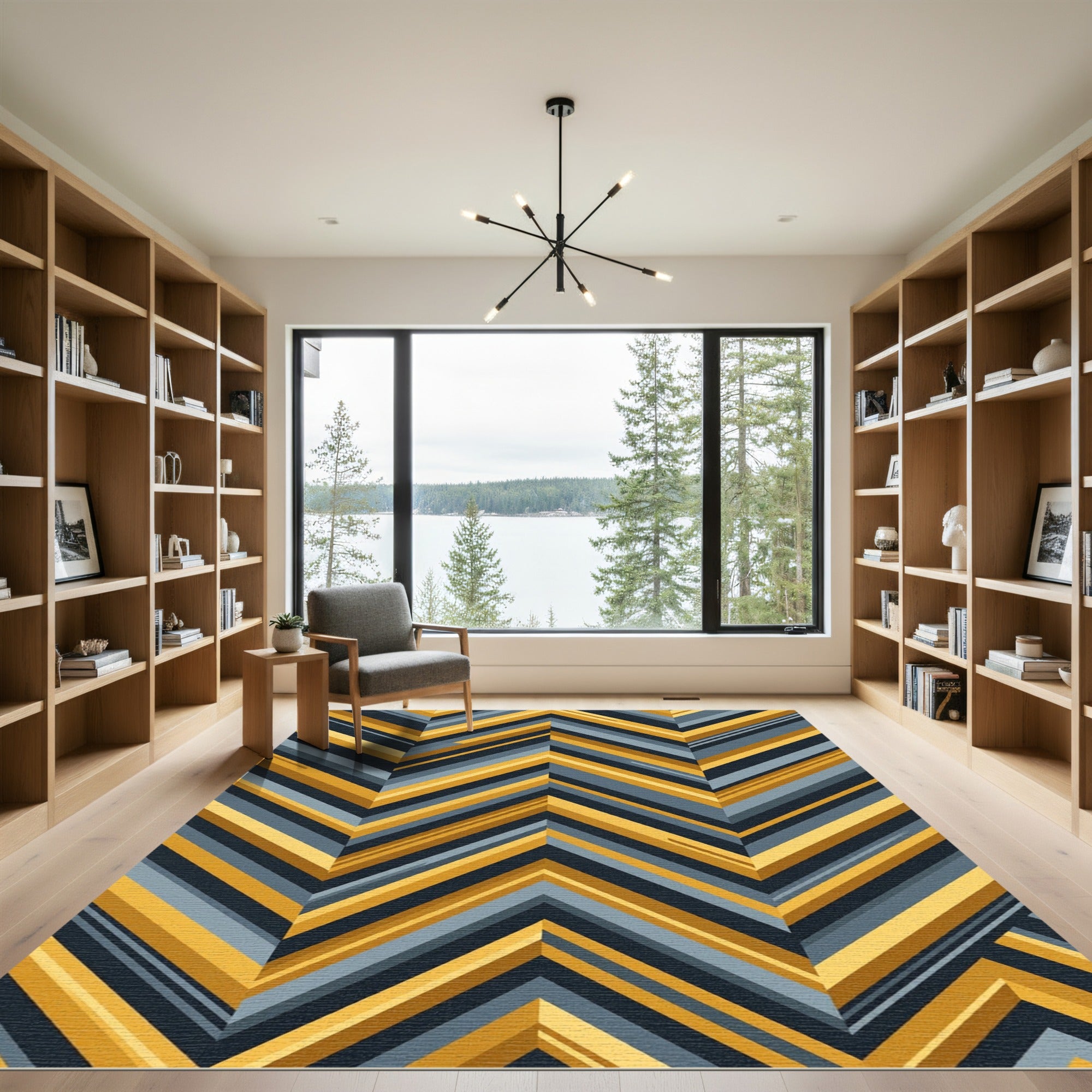 Bold Gold and Slate Chevron Stripe Rug