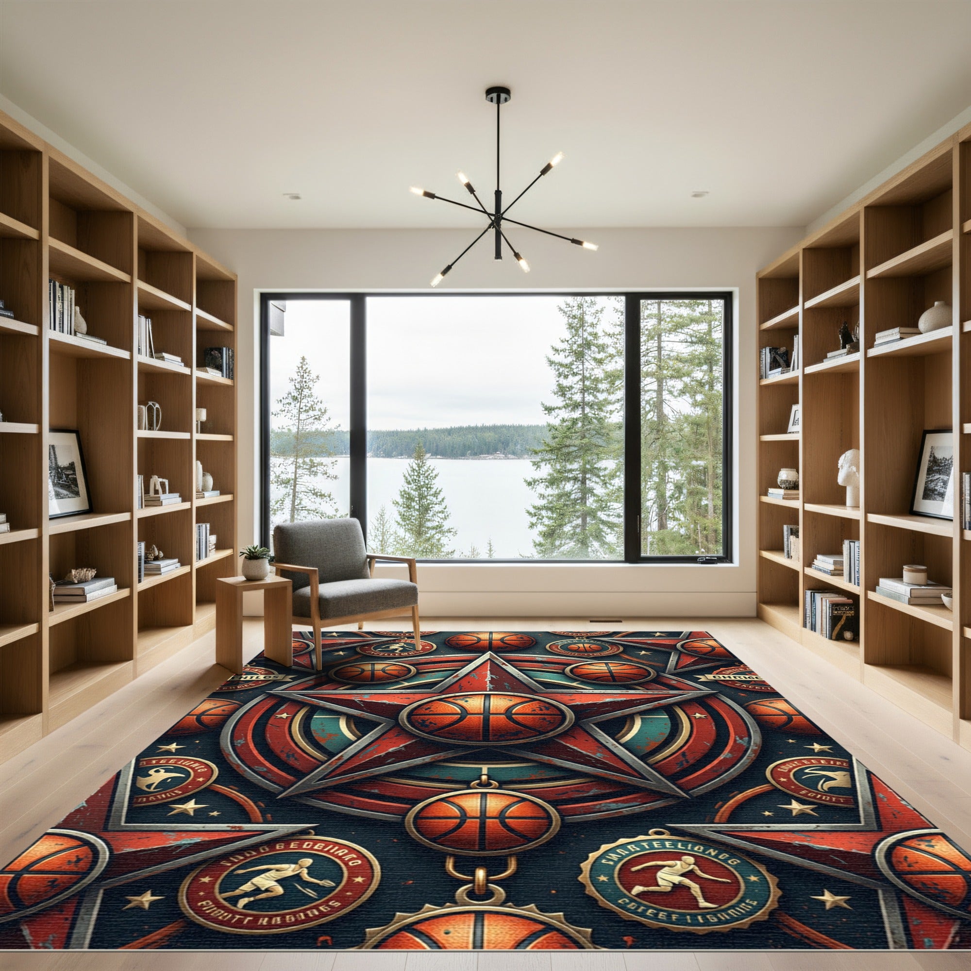 Vintage Retro Basketball Star Emblem Rug