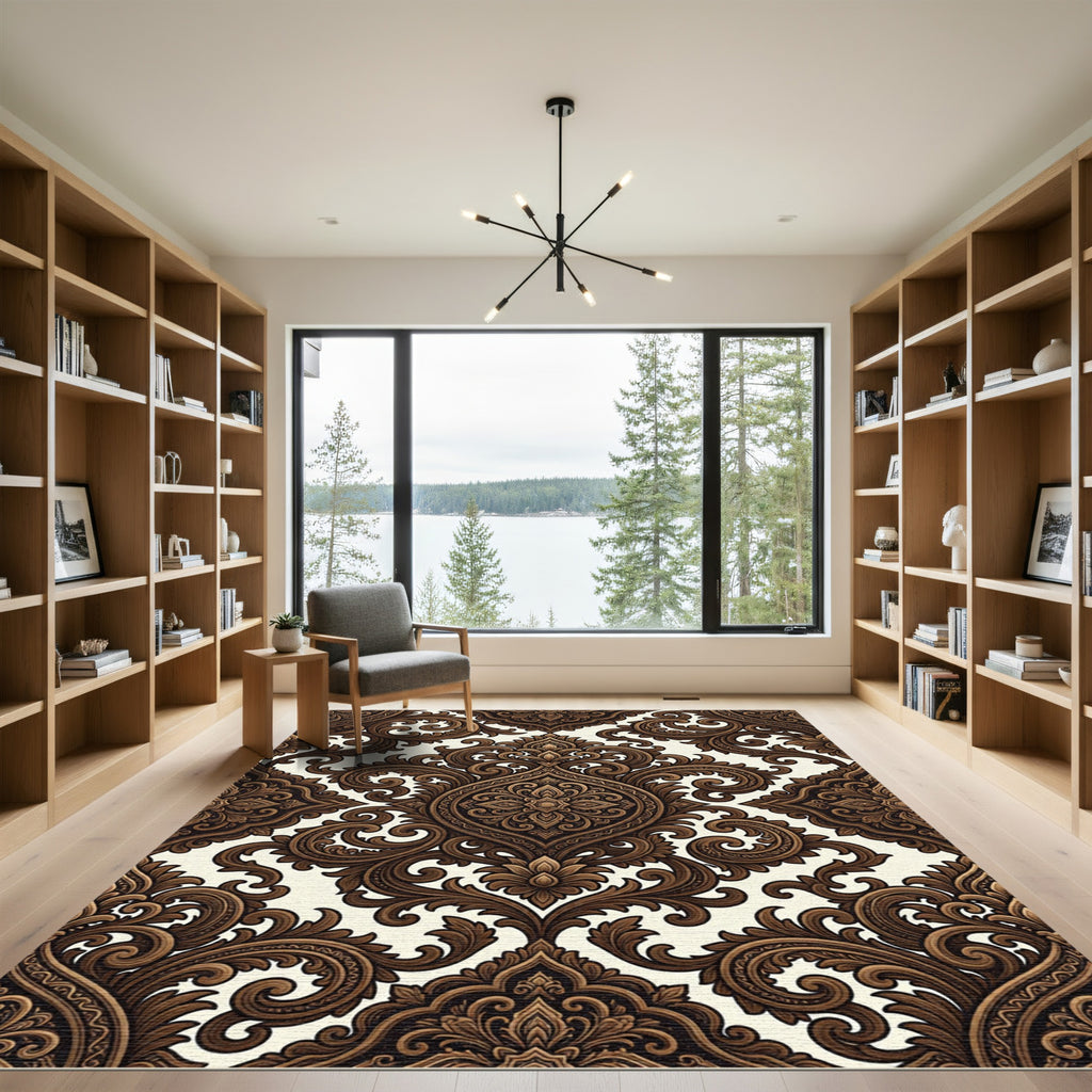 Rich Brown Baroque Flourish Rug