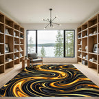 Luxury Black Gold Swirl Marble Rug