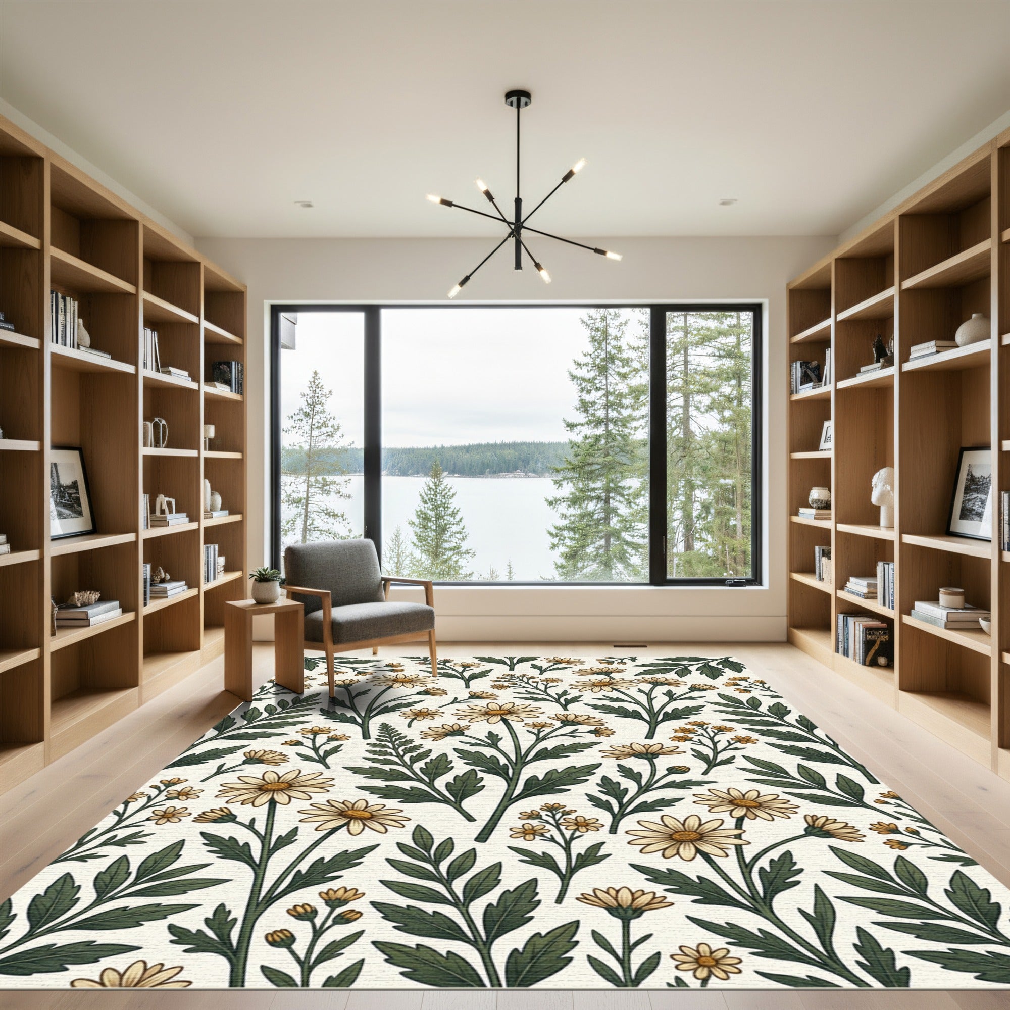Cream Floral Daisy Botanical Meadow Rug