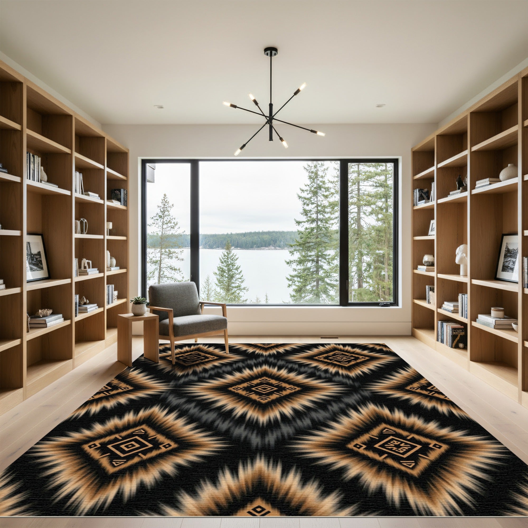 Gold Abstract Geometric Diamond Tribal Rug