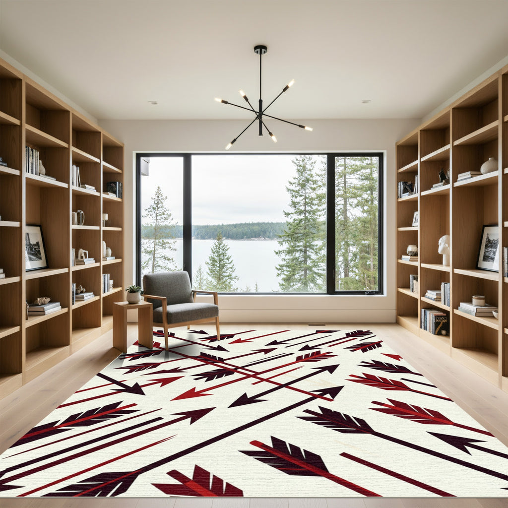 Geometric Crimson Arrow Composition Rug