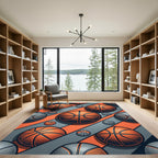 Dynamic Orange and Gray Basketball Geometric Rug