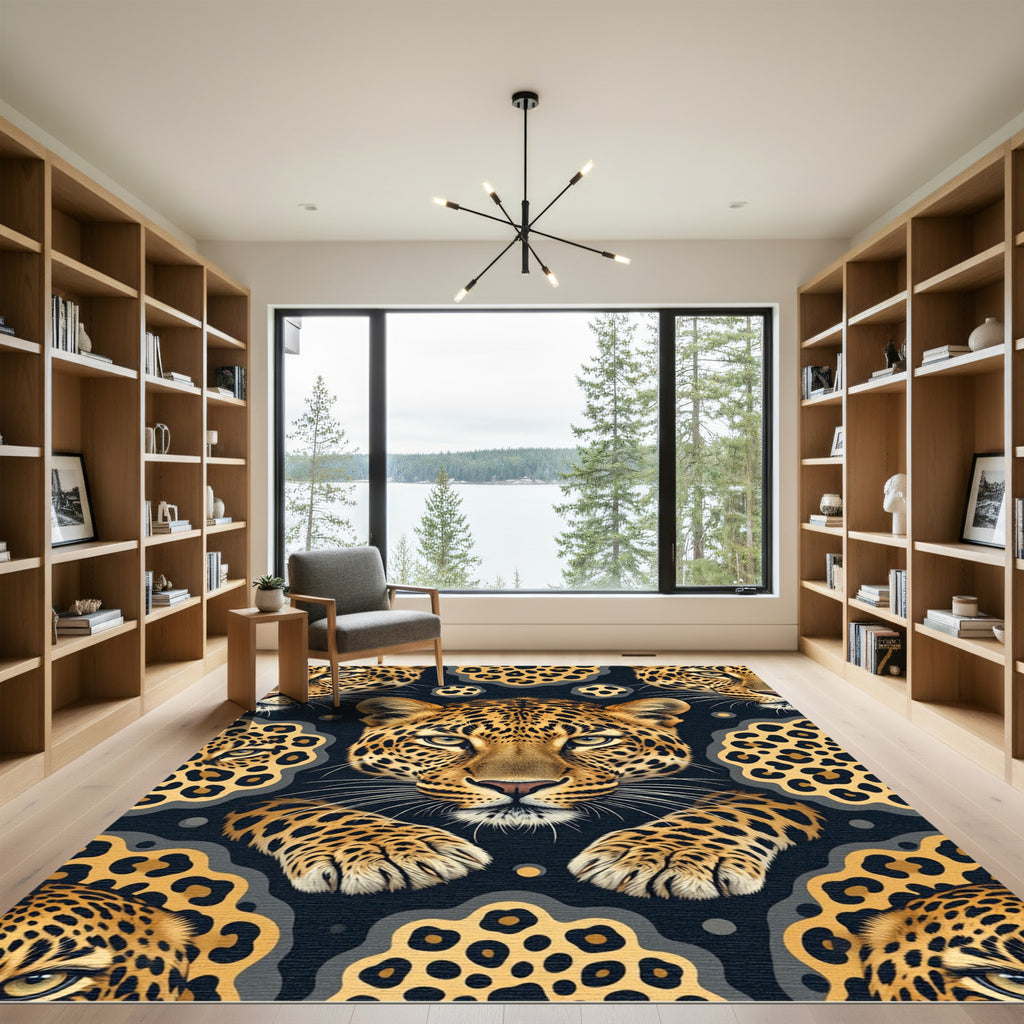 Jungle Leopard Face Dark Gray Accent Rug