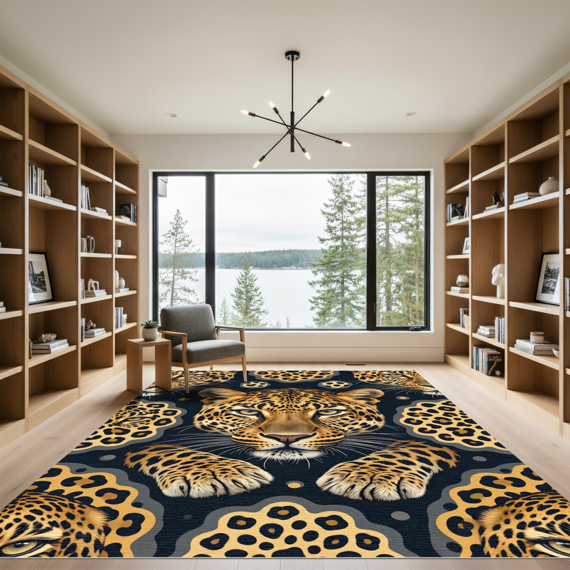 Jungle Leopard Face Dark Gray Accent Rug