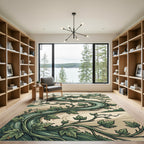 Sage Green Whimsical Botanical Vine Swirl Rug