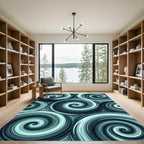 Teal Swirling Abstract Whirling Strokes Rug