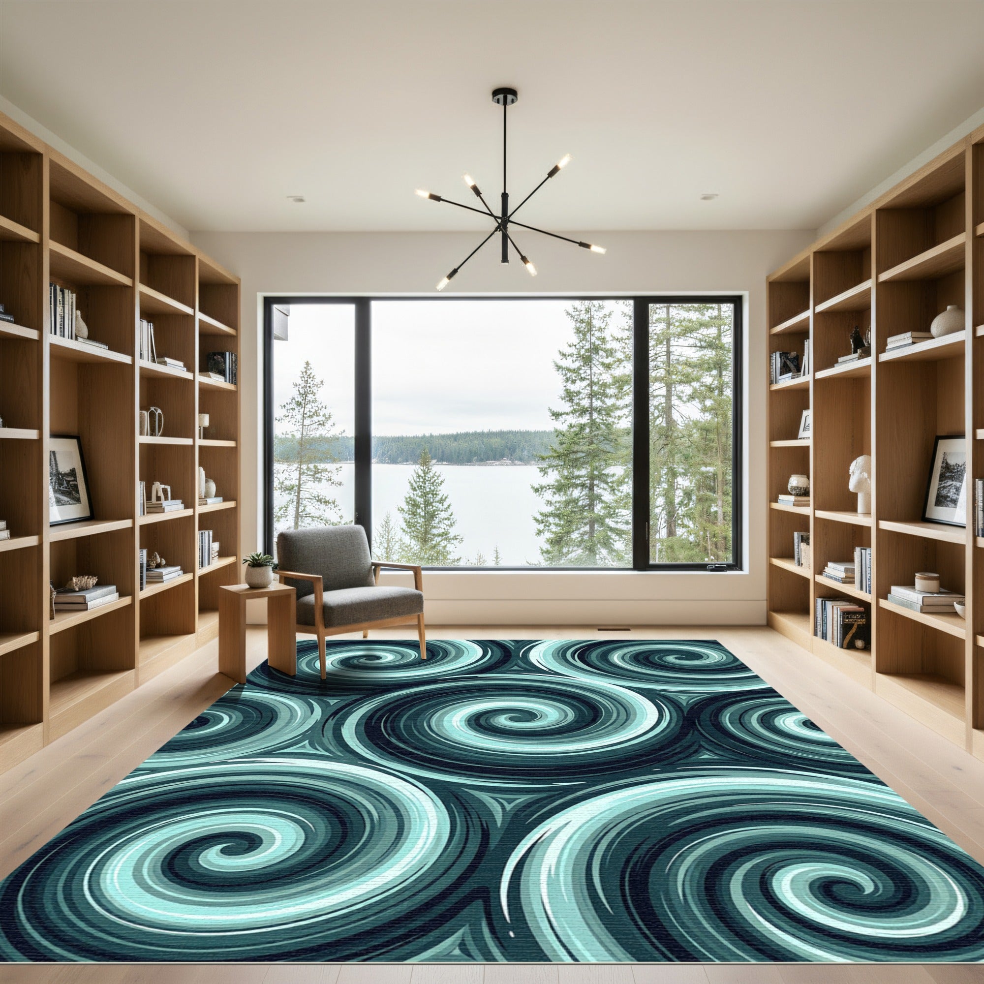 Teal Swirling Abstract Whirling Strokes Rug