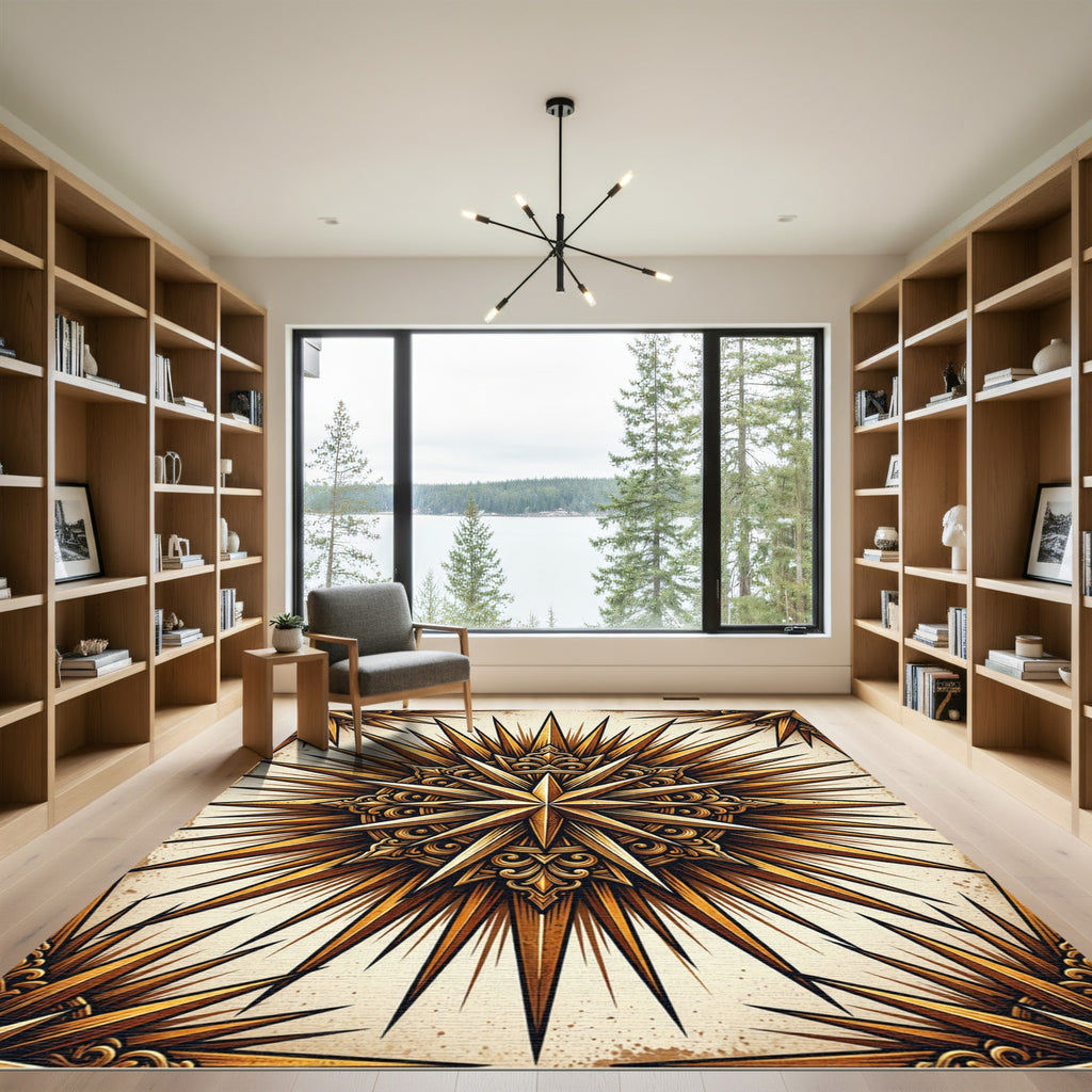 Golden Starburst Elaborate Sunburst Rug