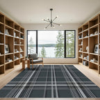Charcoal Gray White Checked Overlay Rug