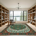 Ornate Teal Floral Medallion Rug