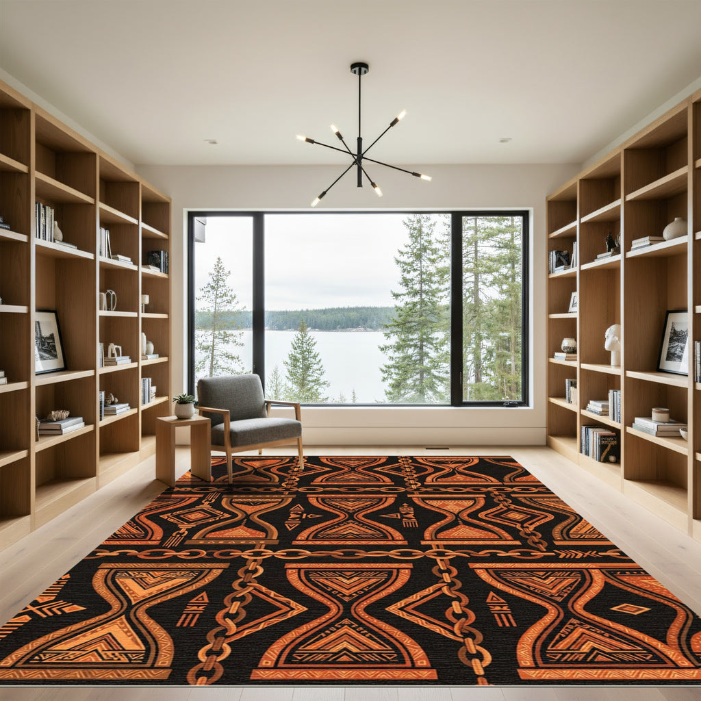 Tribal Hourglass Chain Geometric Copper Rug