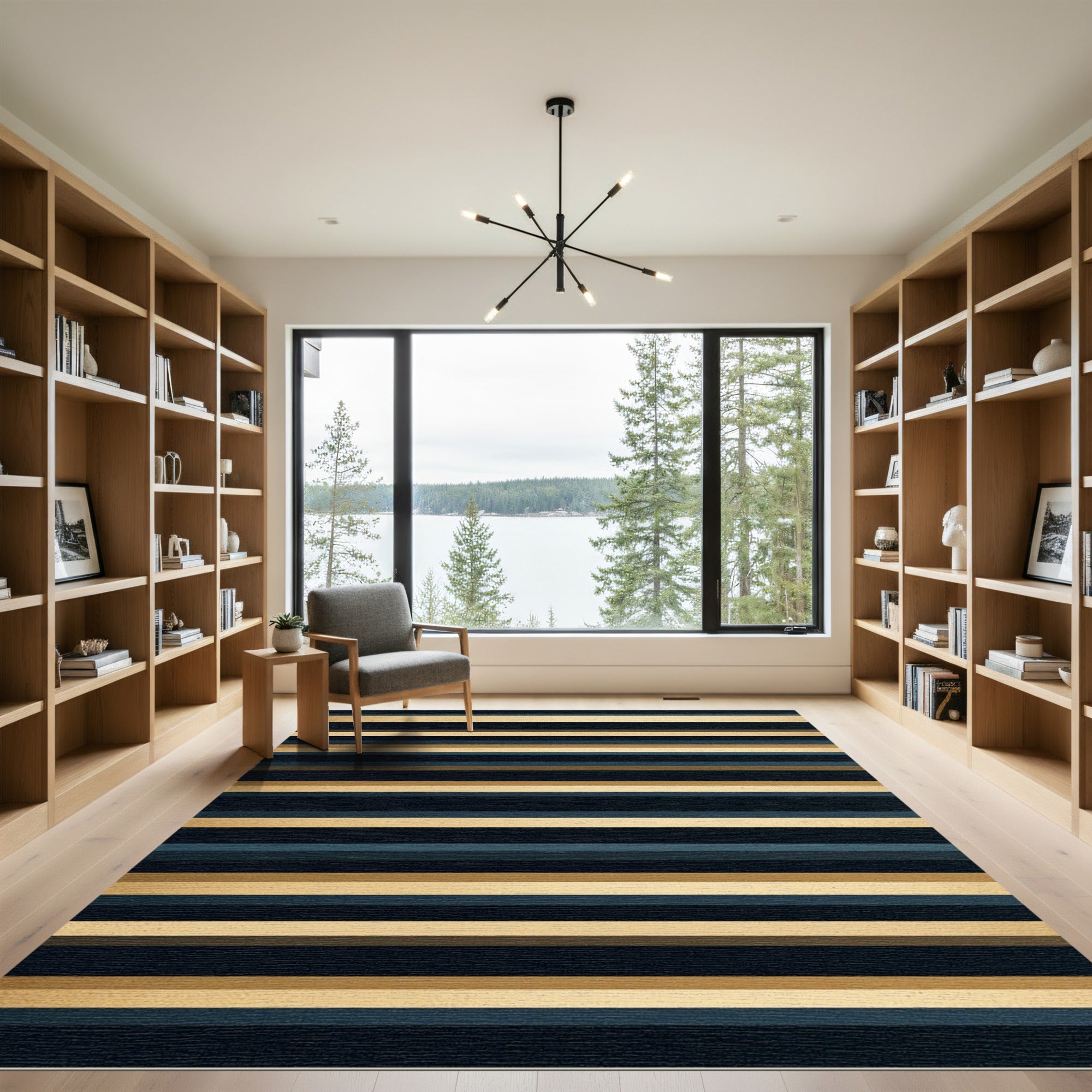 Classic Blue Gold Striped Harmony Rug