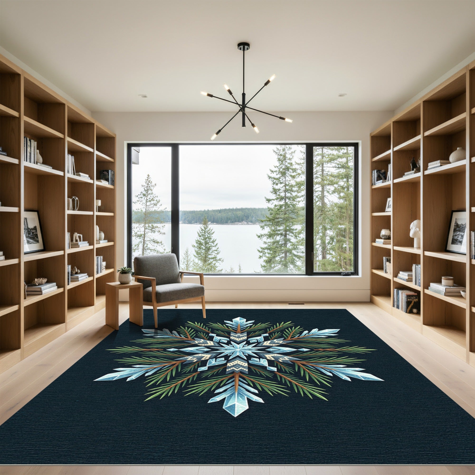 Winter Crystal Pine Snowflake Rug