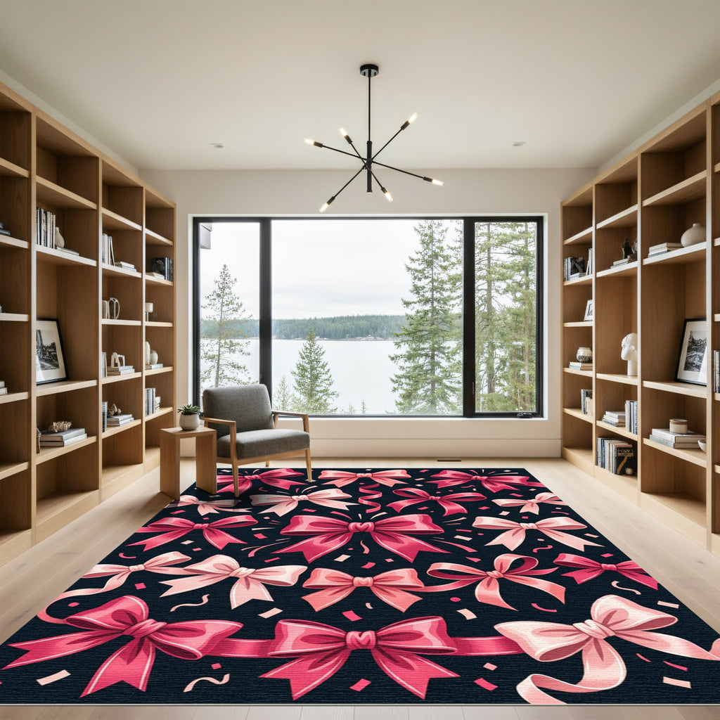 Playful Pink Bows on Black Rug