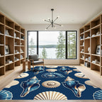 Coastal Navy Sea Shell Ocean Art Rug