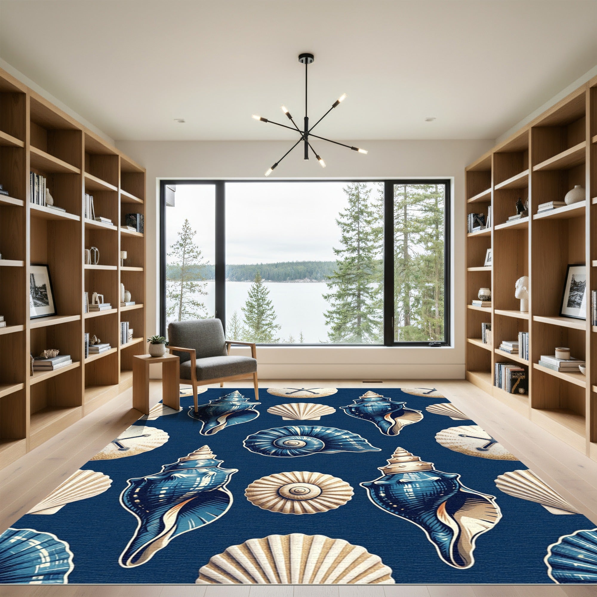 Coastal Navy Sea Shell Ocean Art Rug