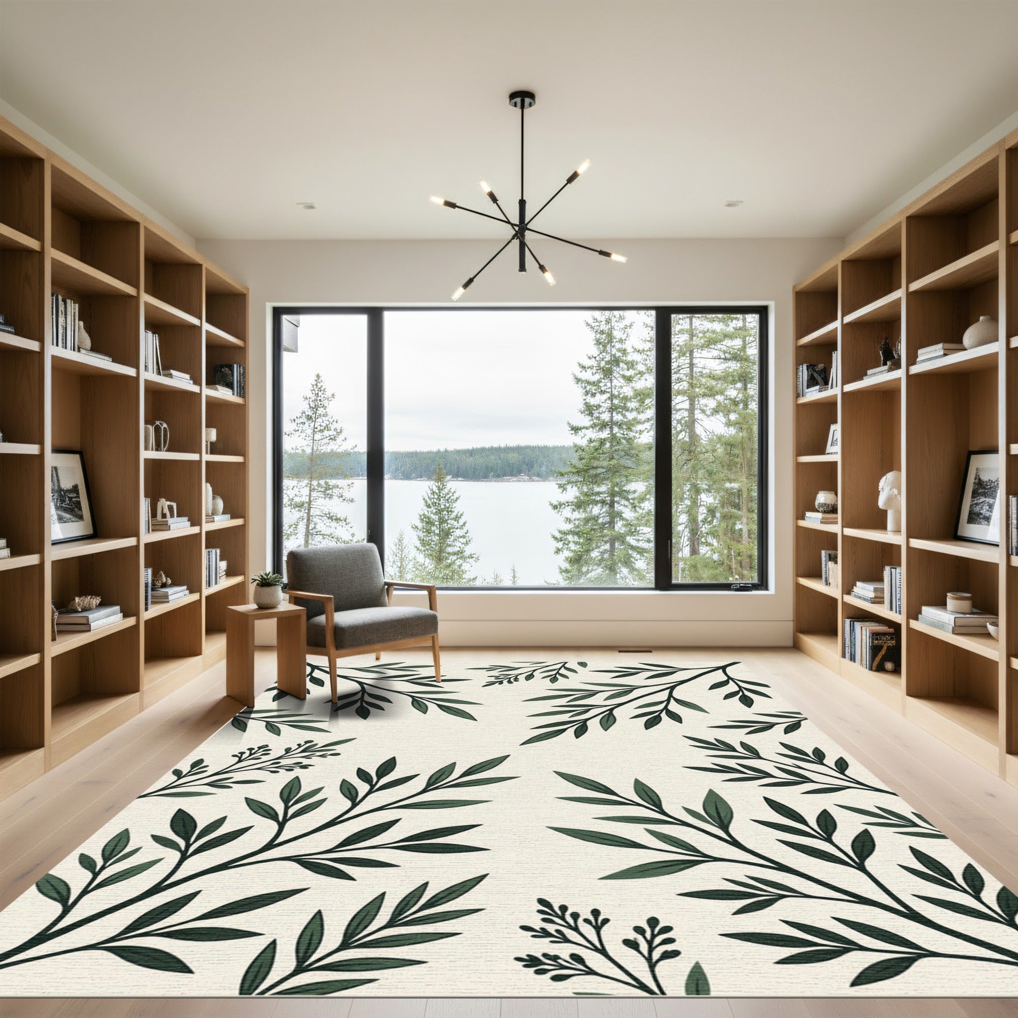 Lush Green Botanical Branch Earthy Rug
